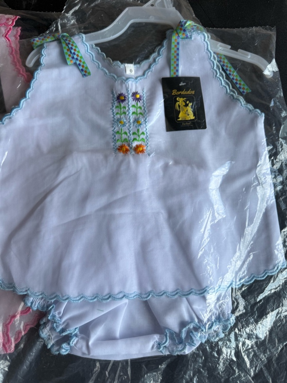 Bordados White & Blue Embroidered romper Set